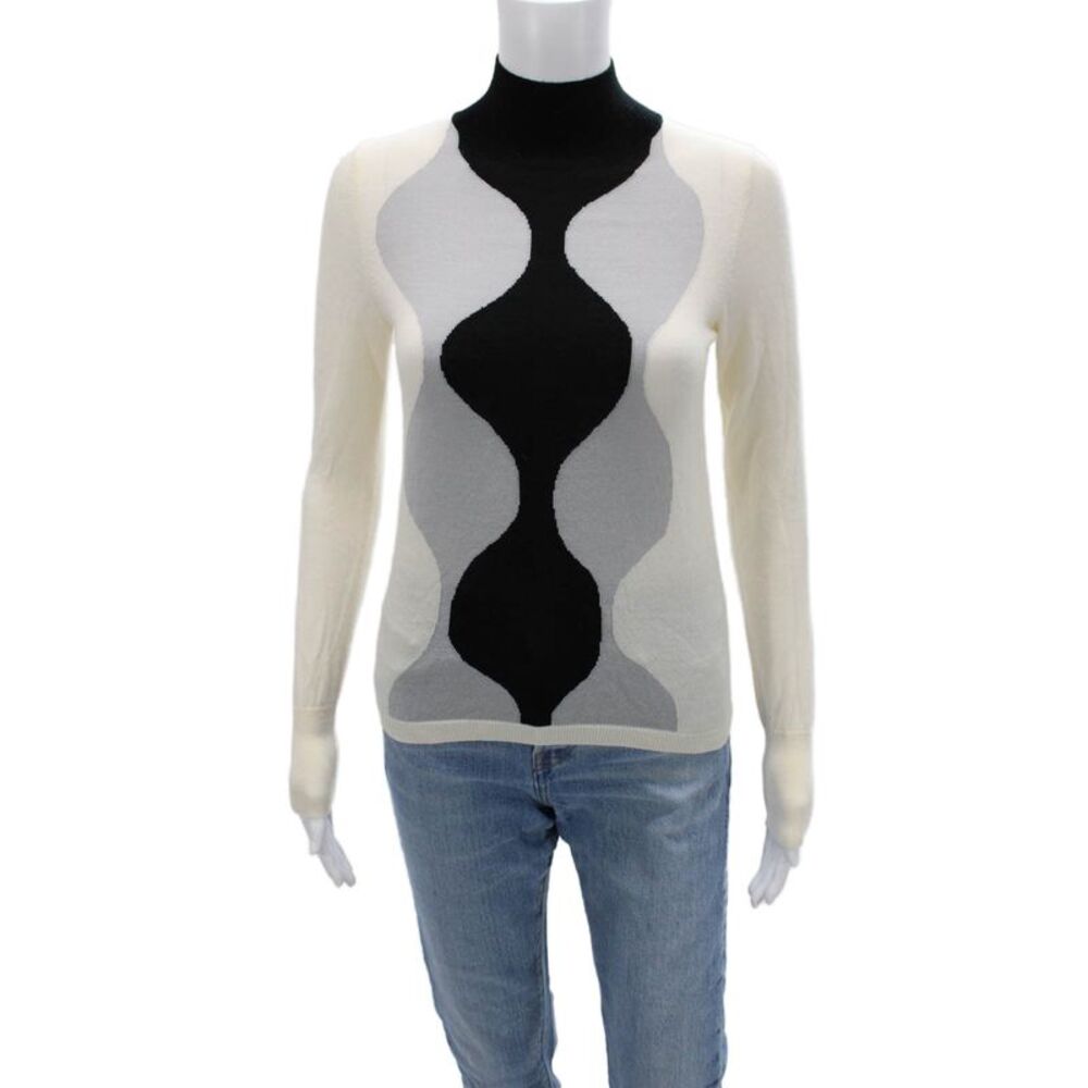 Marimekko For Uniqlo Women Beige Geometric Turtleneck Pullover Sweater Size 2XS